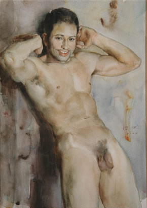 male nude on his feet